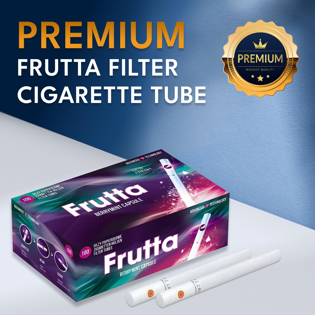 FRUTTA Capsule Tube Click Filtertubes Long Size Full 20 mm Filter Cigarette Tubes - 100 Tubes Per Box