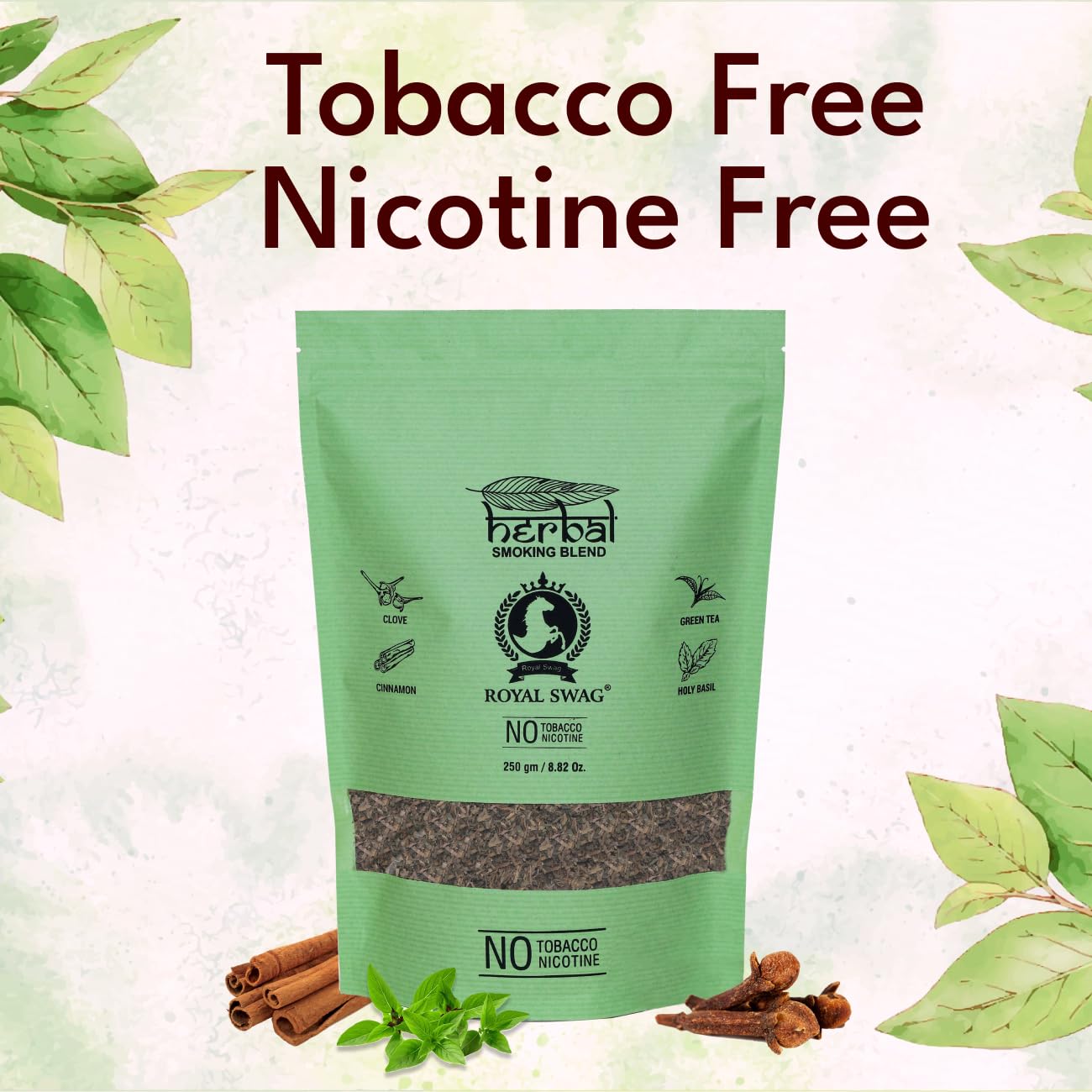 Ayurvedic Herbal Smoke 100% Tobacco-Free, 100% Nicotine-Free Natural Herbal Smoking Blend Clove Mix (250 Gram) With 1 Wooden Pipe(Antique) | RYO Mix - Roll Your Own | Smoking Cessation