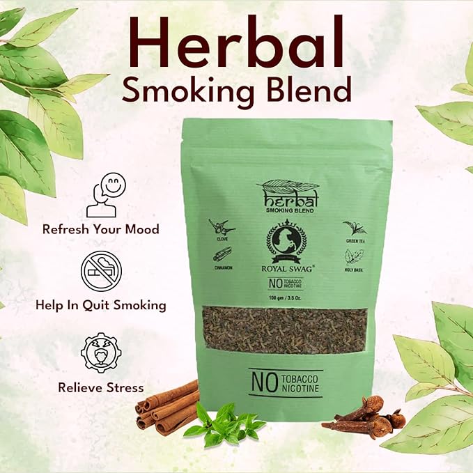 Tobacco & Nicotine Free Smoking Mixture With 100% Natural Herbal Smoking Blend 1 Pack - 100gm With Wooden Steel Pipe
