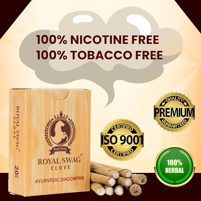 Ayurvedic & Herbal Long Filtered Bidi Smoke, (Pack of 10 X 20 Bidi Sticks Per Pack) Stop Nicotine Craving Tobacco Free Dhoompan Helps in Quit Smoking - (200 Sticks)