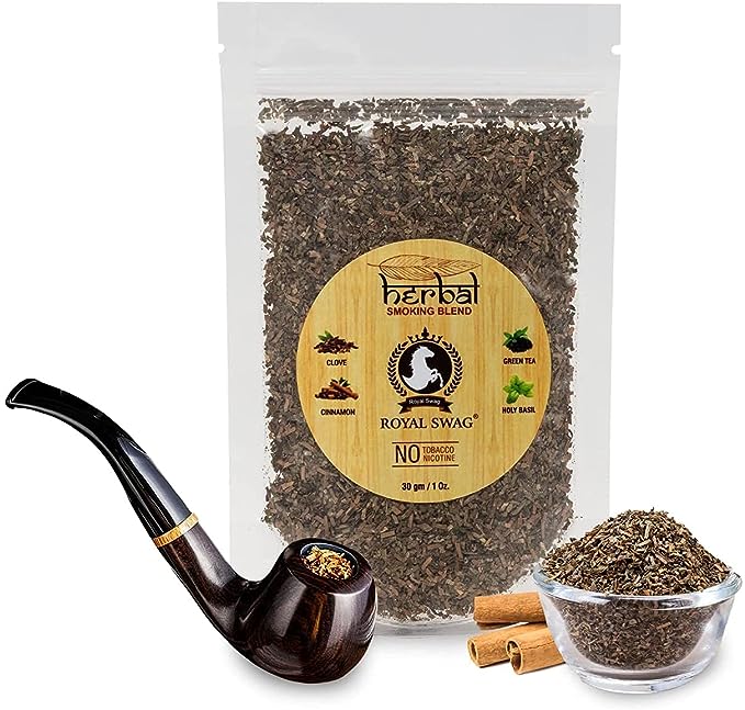 Tobacco & Nicotine Free Smoking Mixture With 100% Natural Herbal Smoking Blend 1 Pack (1 Oz/ 30G) With Wooden Pipe, Cardamom