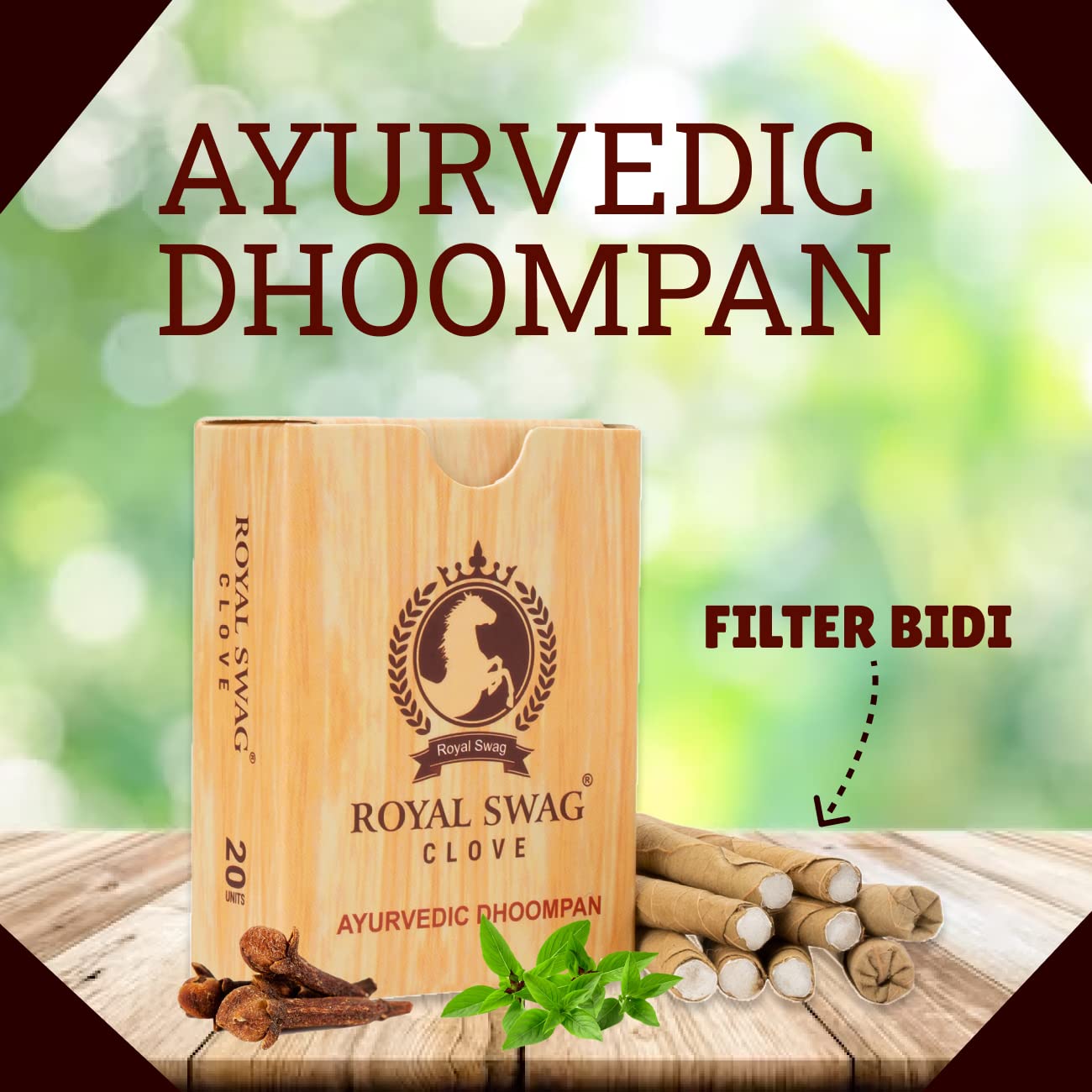 ROYAL SWAG Ayurvedic Herbal Filter Bidi For Smoking 100% Tobacco-Free, Nicotine-Free (Pack Of 400 Sticks) With 20 ml Shot Spray Satisfy Nicotine Craving (Smoking Cessation)