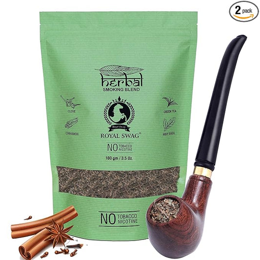 Tobacco & Nicotine Free Smoking Mixture With 100% Natural Herbal Smoking Blend 1 Pack - 100gm With Wooden Pipe