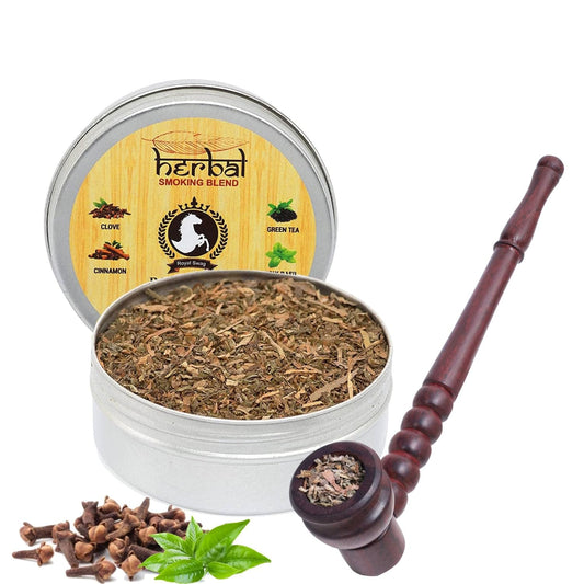 100% Tobacco-Free & Nicotine-Free Smoking Mixture With 100% Natural & Ayurvedic Herbal Smoking Blend 1 Pack (1 oz/ 30g) With Wooden Pipe BROWN | Helps To Quit Smoking (Smoking Cessation)