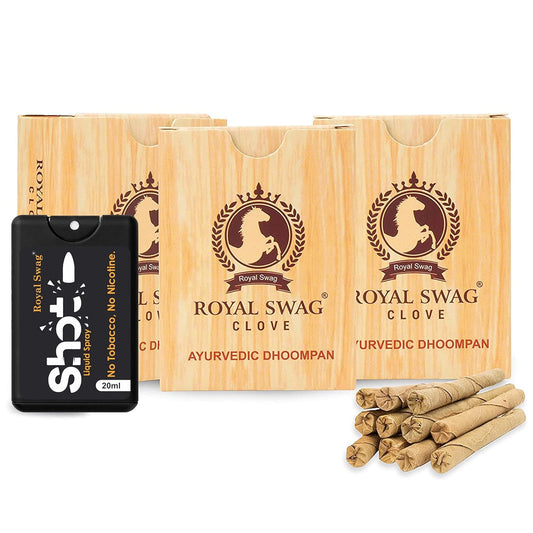 Ayurvedic & Herbal Long Bidi Smoke, (Pack of 3 X 20 Bidi Sticks Per Pack) With 20 ml Shot to Stop Nicotine Craving Tobacco Free Dhoompan - (60 Sticks, 1 Shot)