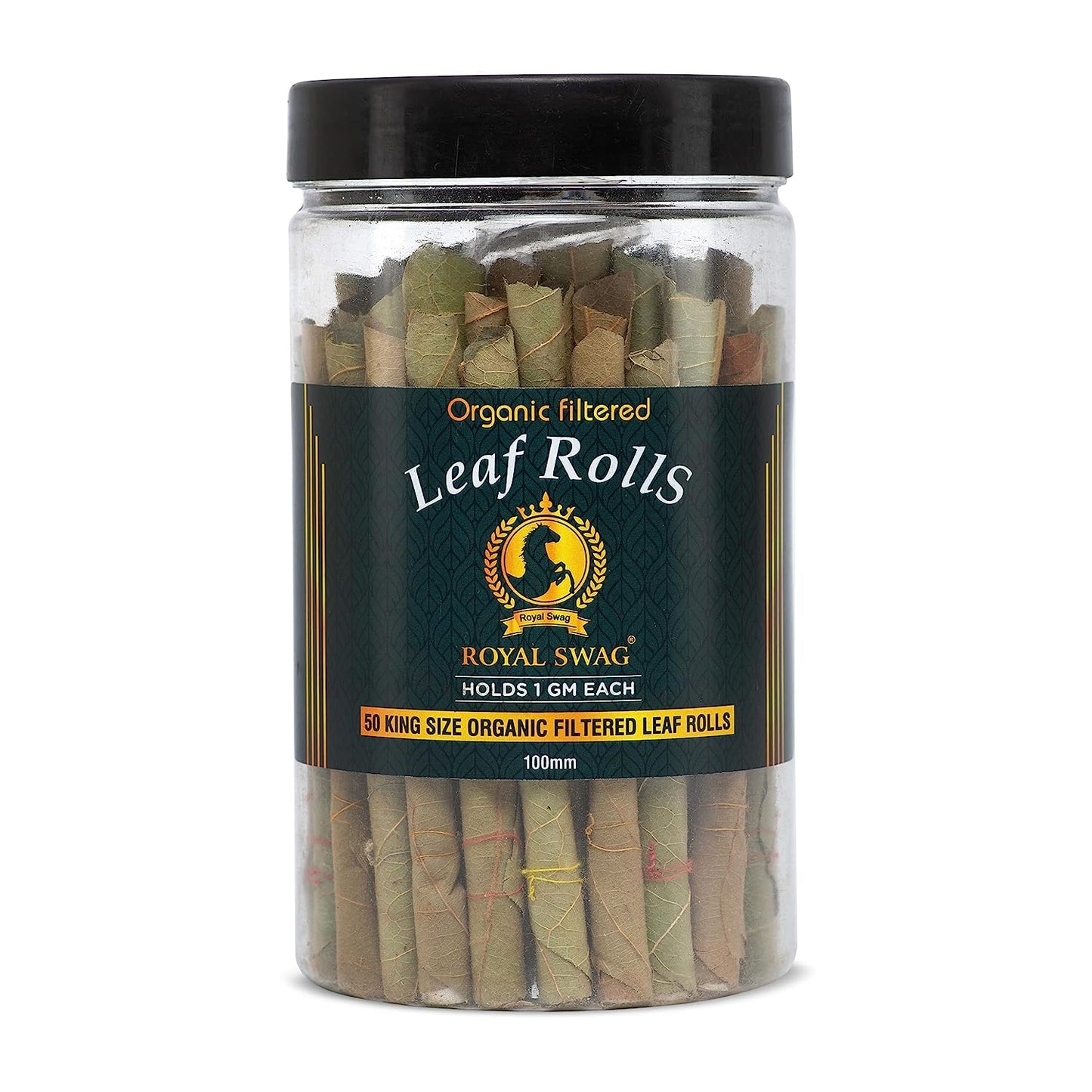 Natural Tendu Leaves Ready To Use Leaf Roll Cones With Filter(Jar Of 50 Rolls)