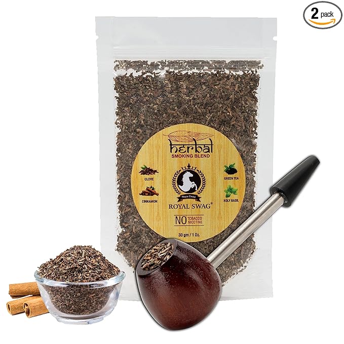 Tobacco & Nicotine Free Smoking Mixture With 100% Natural Herbal Smoking Blend 1 Pack (1 oz/ 30g) With Wooden Steel Pipe