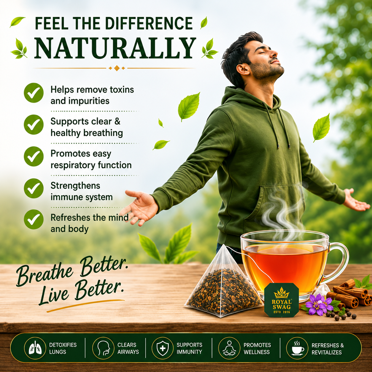 Royal Swag Lung Cleanse Herbal Tea | Herbal Respiratory Support Tea | 20 Tea Bags
