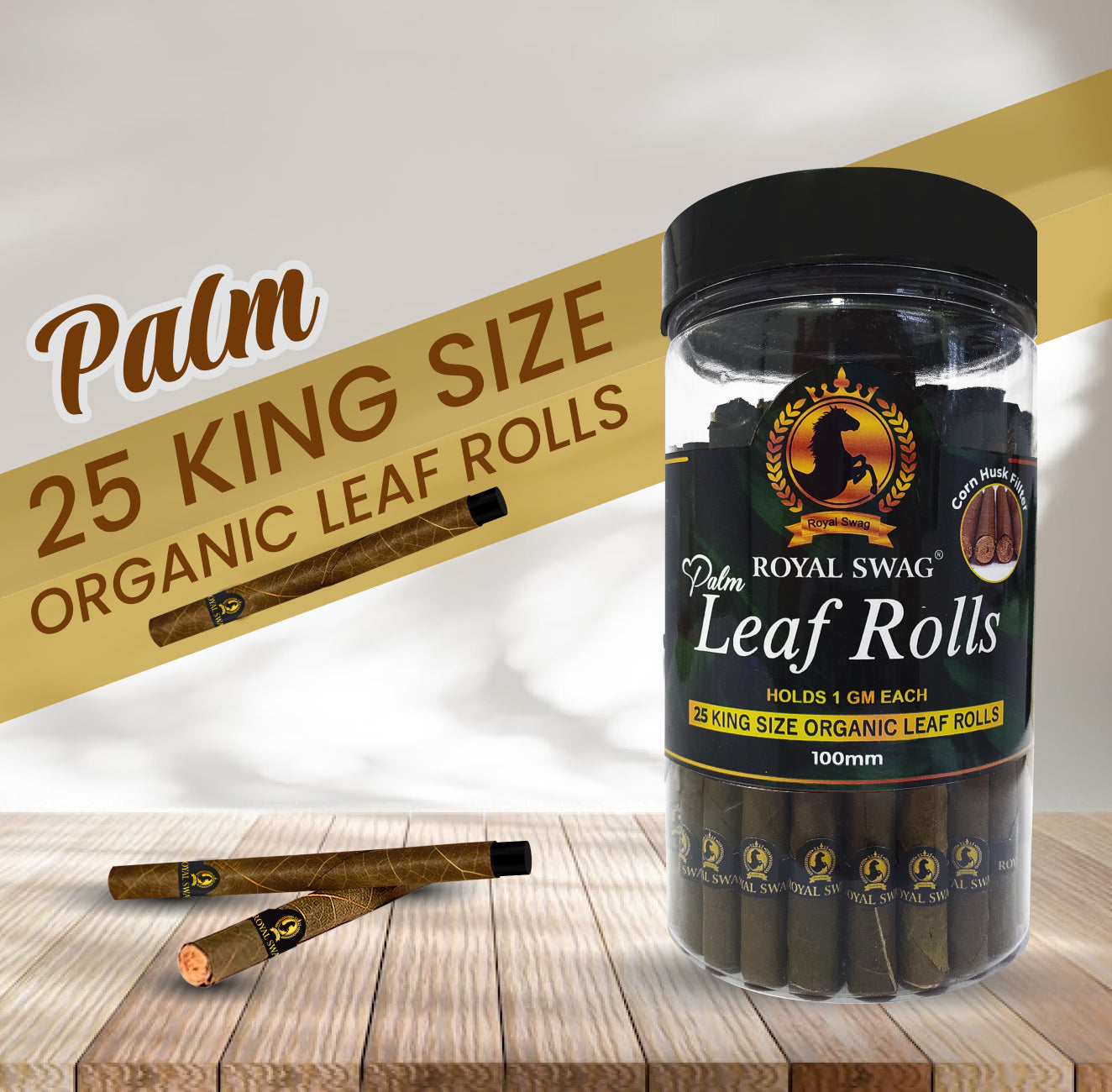 King Size Pre Roll Palm Leaf Cones(Corn Husk Filter) 25 Pcs with 1 Filling Stick