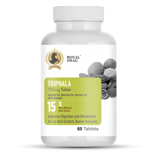 Royal Swag Triphala Tablets 750 Mg - 60 Tablets Triphala Herbal Supplements With Extact Of Amla, Haritaki & Bibhitaki for Occasional Constipation, Detox & Colon Support
