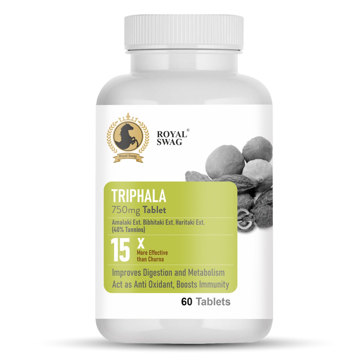 Royal Swag Triphala Tablets 750 Mg - 60 Tablets Triphala Herbal Supplements With Extact Of Amla, Haritaki & Bibhitaki for Occasional Constipation, Detox & Colon Support