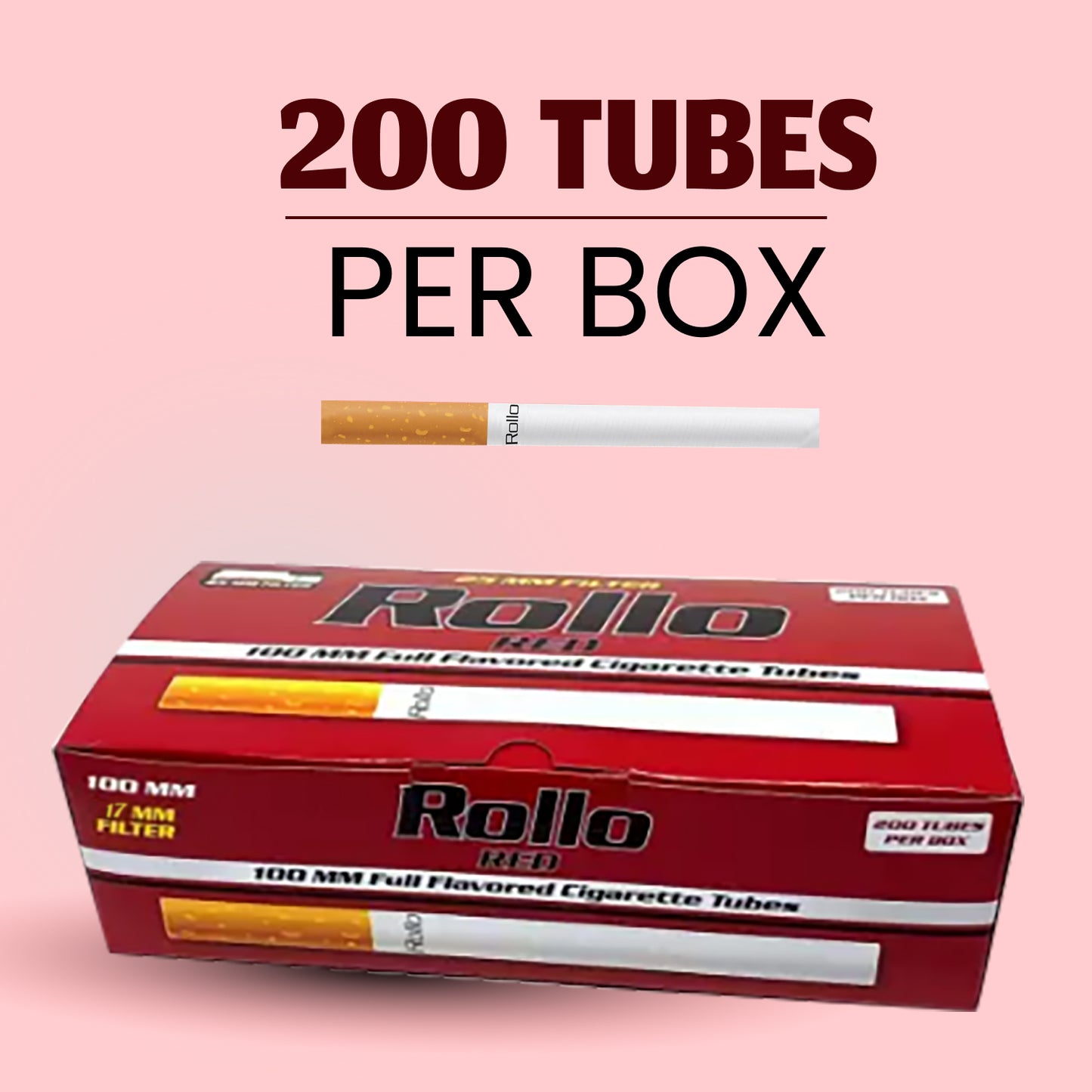 ROLLO RED - King Size Full Flavored Cigarette Tubes With 17 MM Filters (15% Longer Tube Than Others Brands)- 200 Tubes Per Box