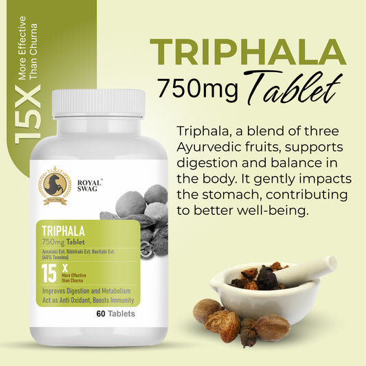 Royal Swag Triphala Tablets 750 Mg - 60 Tablets Triphala Herbal Supplements With Extact Of Amla, Haritaki & Bibhitaki for Occasional Constipation, Detox & Colon Support