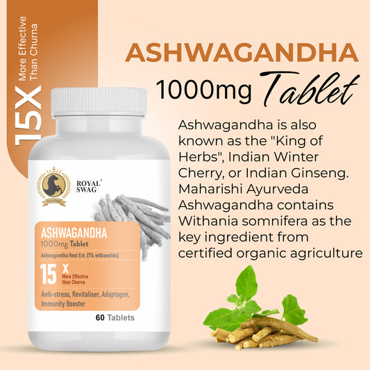 Royal Swag Ashwagandha Extract 1000 mg - 60 Tablet, Energy Support, Revitaliser, Adaptogen Herb, Immune Support - Withania Somnifera Extract