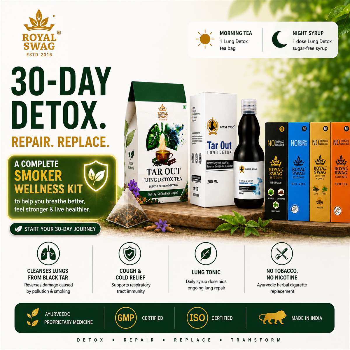 Royal Swag Smoker Wellness Kit – 30 Day Detox, Repair & Herbal Replace Program