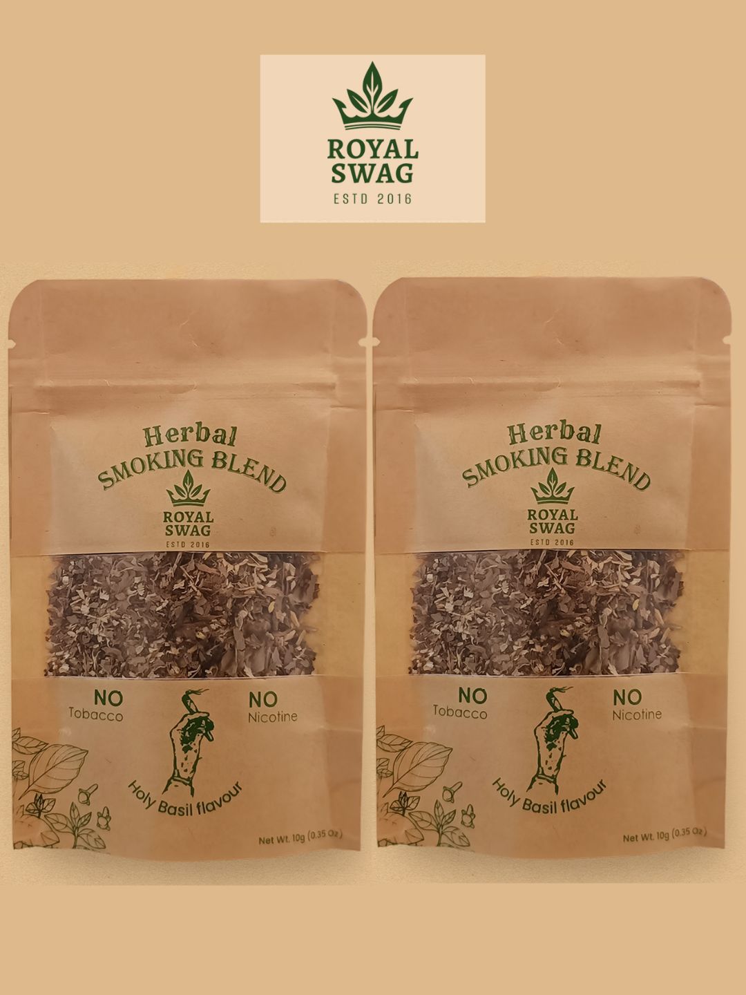 Royal Swag Holy Basil Herbal Smoking Mixture Blend – Tulsi Herbal Smoke Mix, Tobacco-Free, Nicotine-Free -Pack of 2 (Each 10 gm)