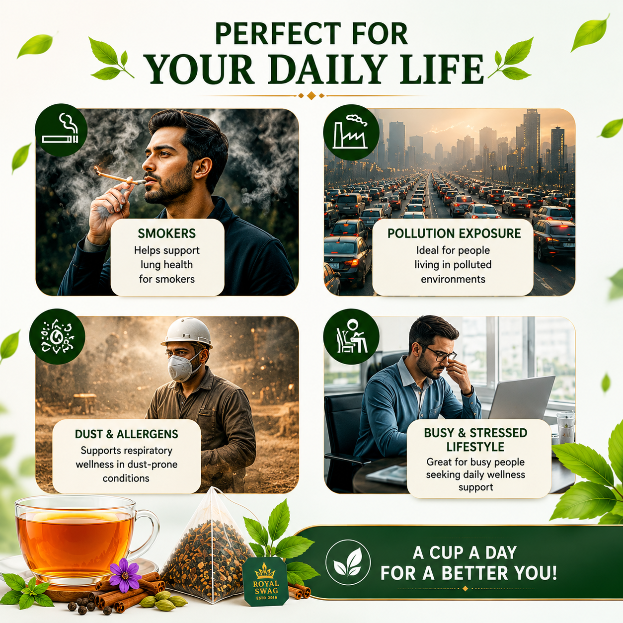 Royal Swag Lung Cleanse Herbal Tea | Herbal Respiratory Support Tea | 20 Tea Bags