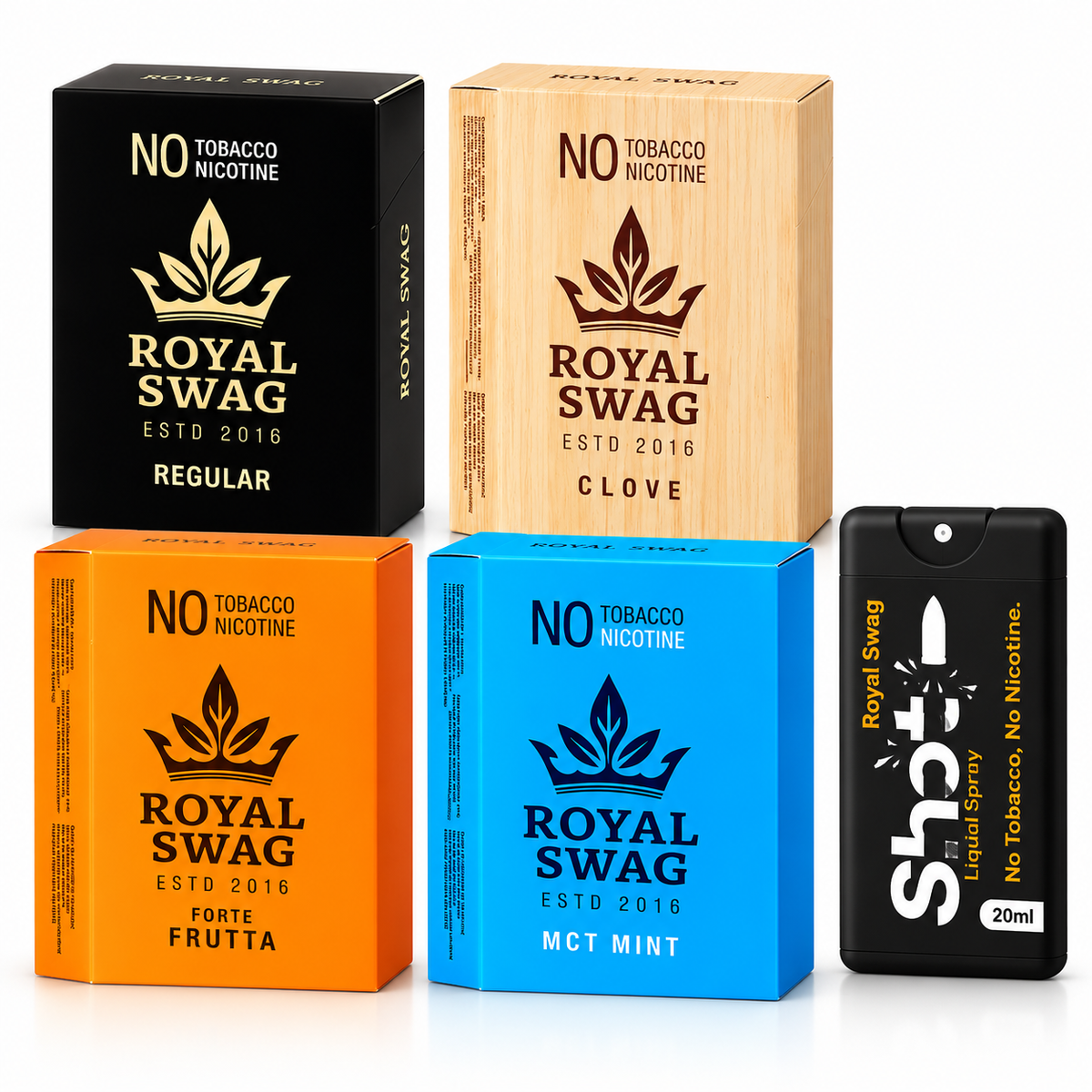 Royal Swag 4 Flavour Cigarette Combo with Shot Liquid Spray 20ml