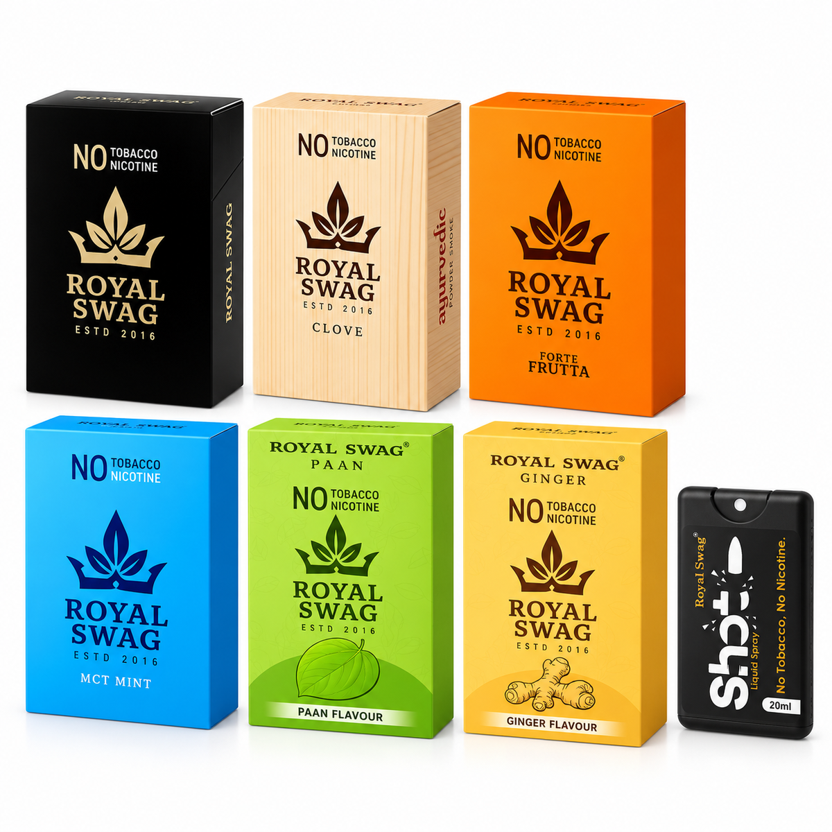 Royal Swag 6 Flavours Herbal Cigarettes Combo with Shot Spray 20ml