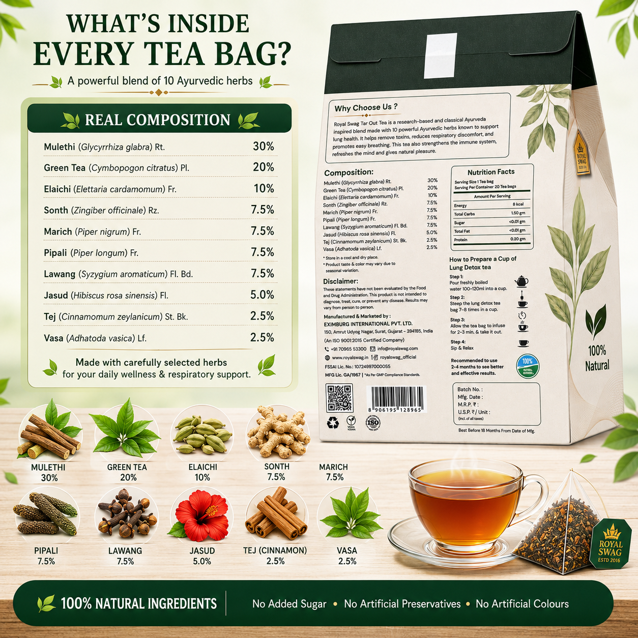 Royal Swag Lung Cleanse Herbal Tea | Herbal Respiratory Support Tea | 20 Tea Bags