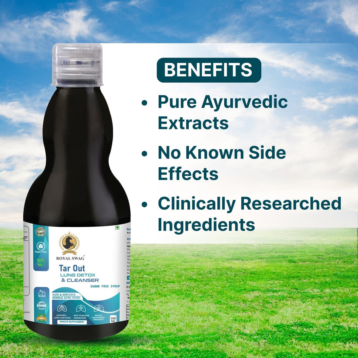 Ayurveda Tar Out Syrup Lungs Detox - Sugar Free - 200 ML theroyalswag