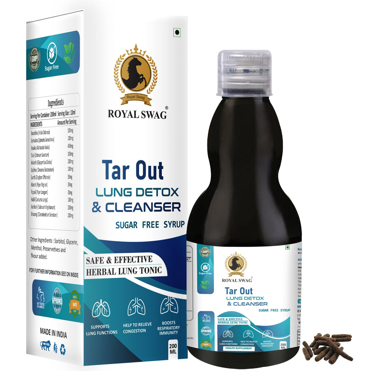 Ayurveda Tar Out Syrup Lungs Detox - Sugar Free - 200 ML theroyalswag