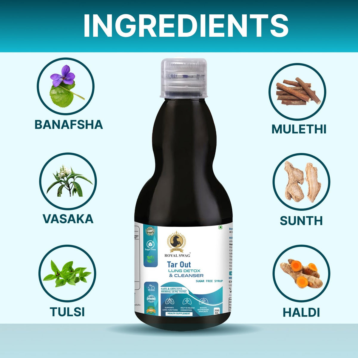 Ayurveda Tar Out Syrup Lungs Detox - Sugar Free - 200 ML theroyalswag