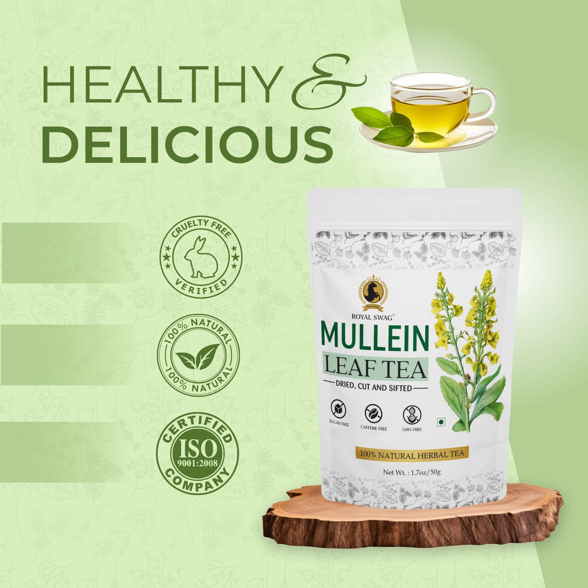 100% Pure and Natural Premium Mullein Leaf Tea 50 gram Pack | Non-GMO, Caffeine Free and Sugar Free theroyalswag