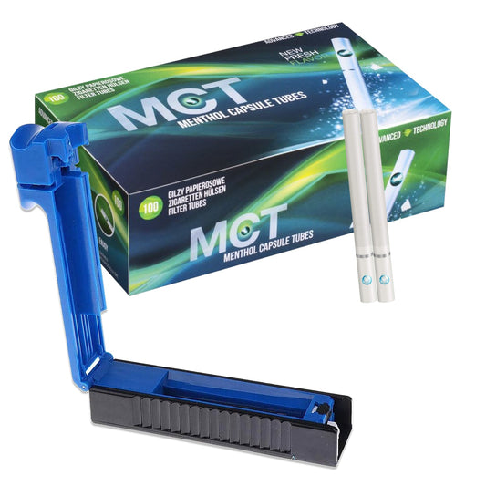 Roll Your Own Kit - Manual Cigarette Tube Injector Machine With Premium King Size 84 mm Filter Empty Cigarettes MCT Mint Tubes 100Pc theroyalswag