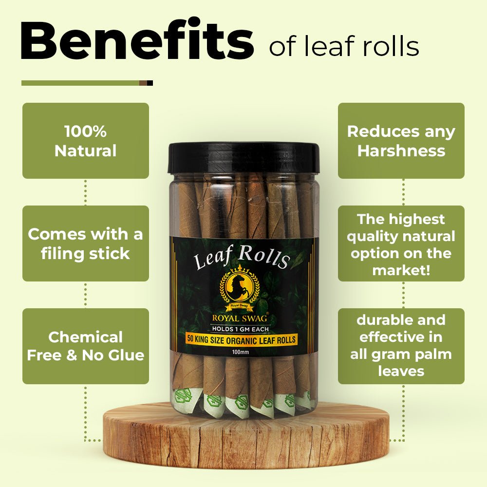 Royal Swag 100 MM King Size Leaf Rolls Ready to Use Cones Jar Of 50 Pcs Pack with 1 filling stick theroyalswag