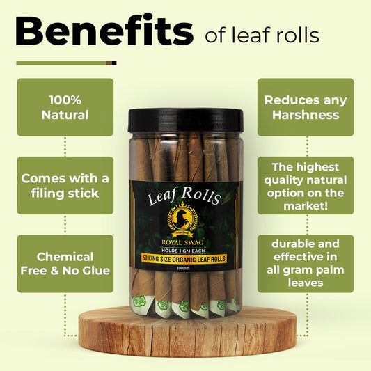 Royal Swag 100 MM King Size Leaf Rolls Ready to Use Cones Jar Of 50 Pcs Pack with 1 filling stick theroyalswag