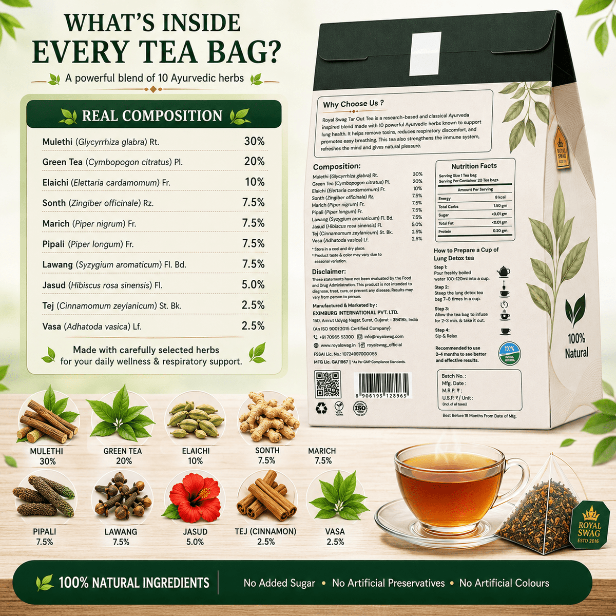 Royal Swag Lung Cleanse Herbal Tea | Herbal Respiratory Support Tea | 20 Tea Bags theroyalswag