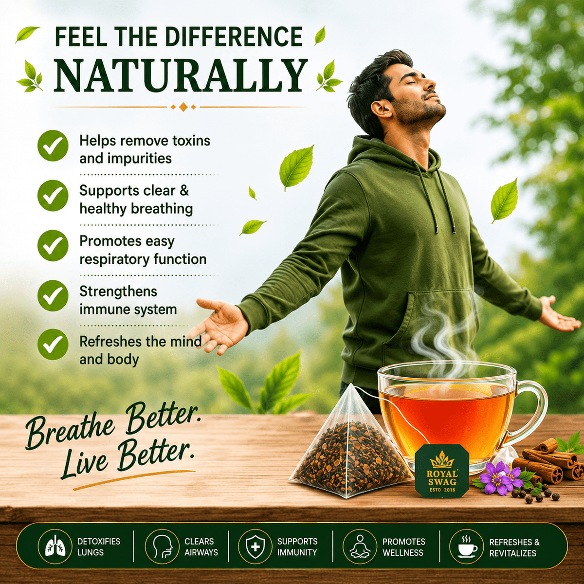 Royal Swag Lung Cleanse Herbal Tea | Herbal Respiratory Support Tea | 20 Tea Bags theroyalswag