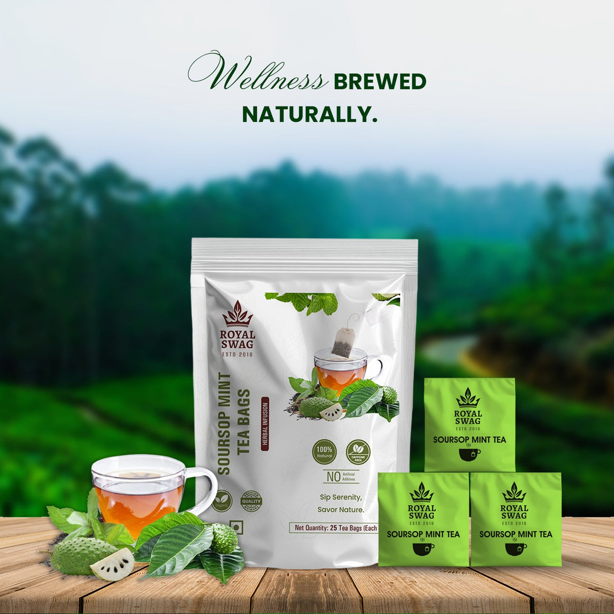 Royal Swag Soursop Mint Herbal Tea – 25 Tea Bags | Natural, Caffeine-Free, Immune-Boosting Infusion theroyalswag