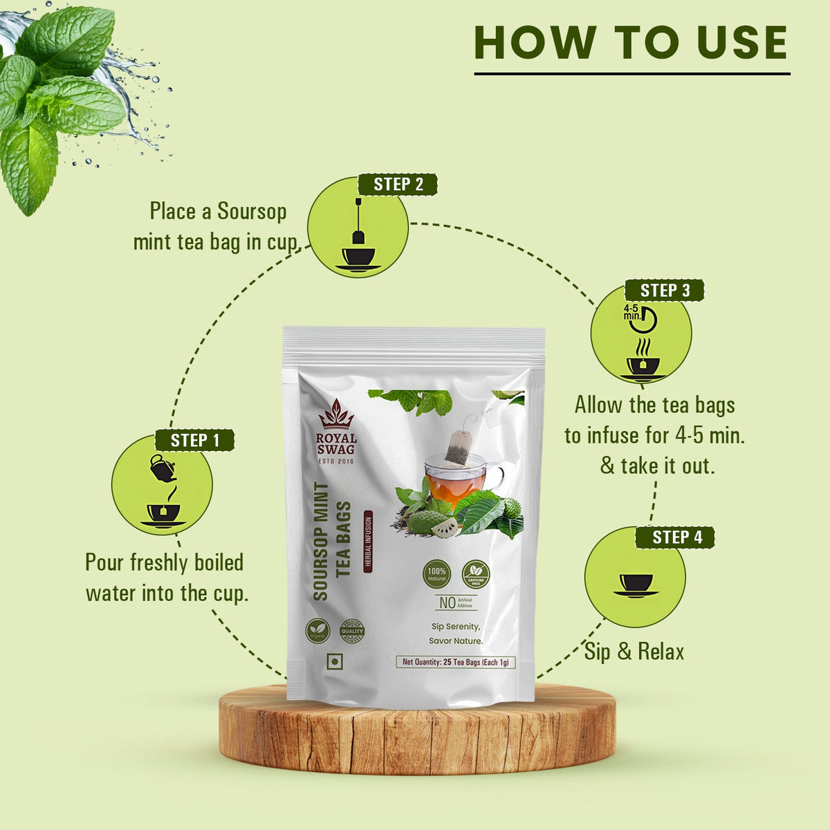 Royal Swag Soursop Mint Herbal Tea – 25 Tea Bags | Natural, Caffeine-Free, Immune-Boosting Infusion theroyalswag