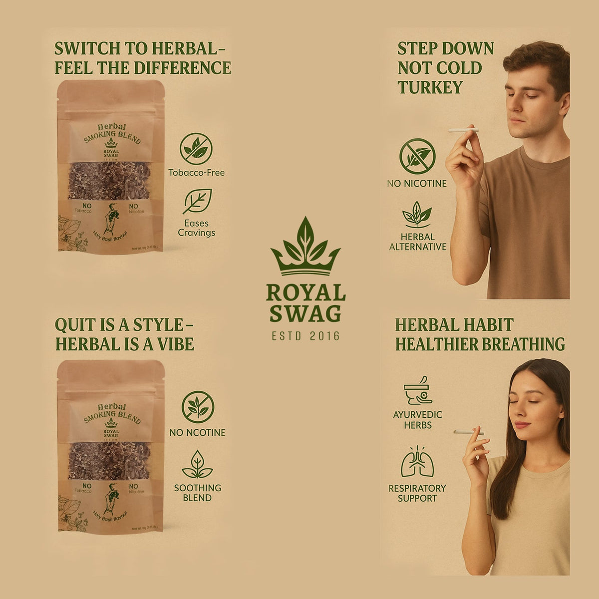 Royal Swag Tobacco & Nicotine Free Herbal Smoking Blend Holy Basil Flavour Herbal Smoking Mixture – Tulsi Herbal Smoke Mix, Tobacco-Free, Nicotine-Free (10 gm) theroyalswag