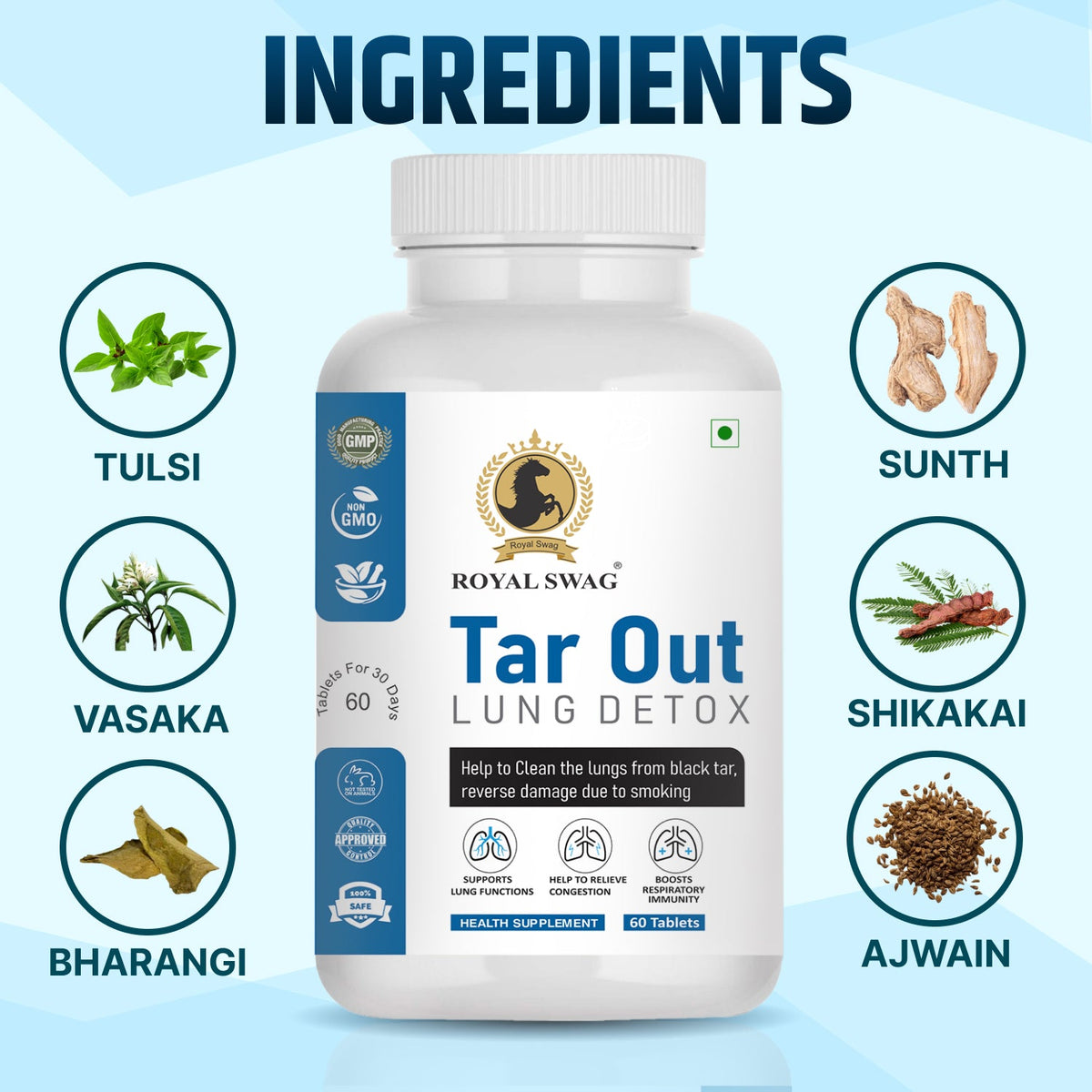 Tar Out Lung Cleanse and Detox Tablet 60 Pcs Pack theroyalswag