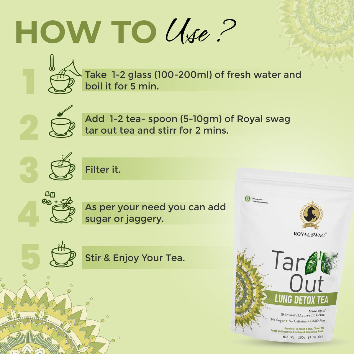 Tar Out Lung Detox Tea 100 gm with the Power of Ayurveda Herbs theroyalswag