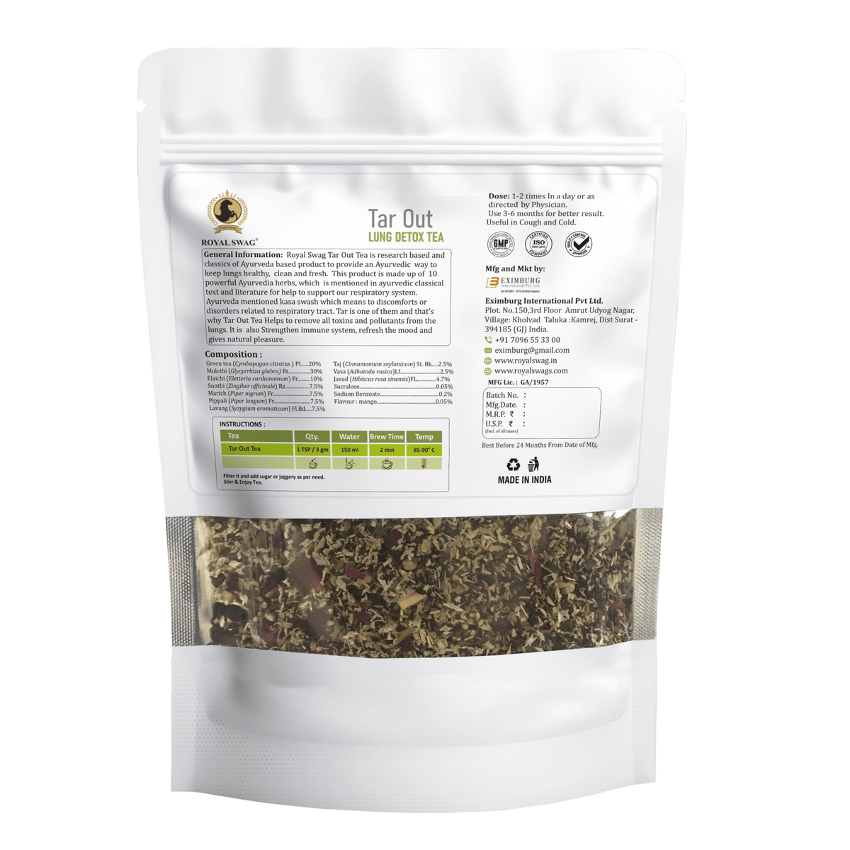 Tar Out Lung Detox Tea 100 gm with the Power of Ayurveda Herbs theroyalswag