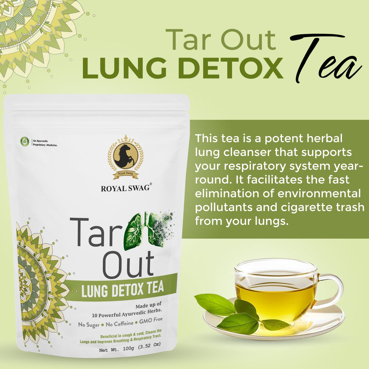 Tar Out Lung Detox Tea 100 gm with the Power of Ayurveda Herbs theroyalswag