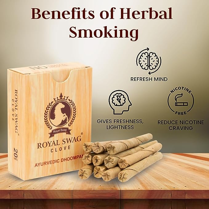 Ayurvedic & Herbal Long Bidi Smoke, (Pack of 20 X 20 Bidi Sticks Per Pack) Stop Nicotine Craving Tobacco Free Dhoompan Helps in Quit Smoking - (400 Sticks) theroyalswag