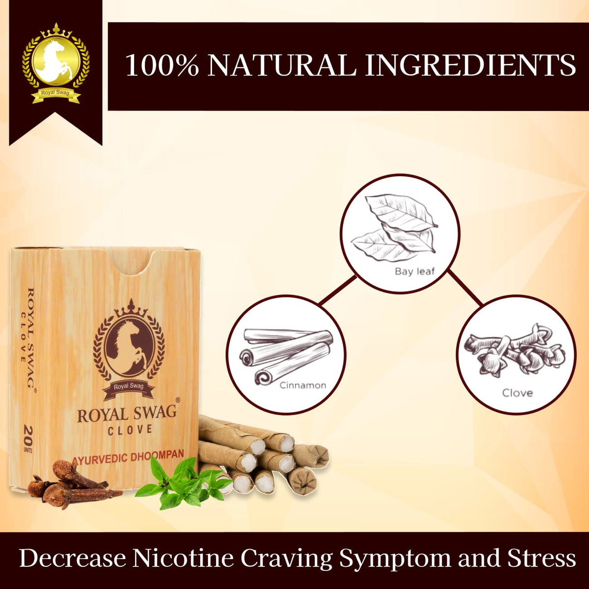 Ayurvedic Herbal Filter Bidi For Smoking 100% Tobacco-Free, Nicotine-Free (Pack Of 20 Sticks) With 20 ml Shot Spray Satisfy Nicotine Craving (Smoking Cessation) theroyalswag