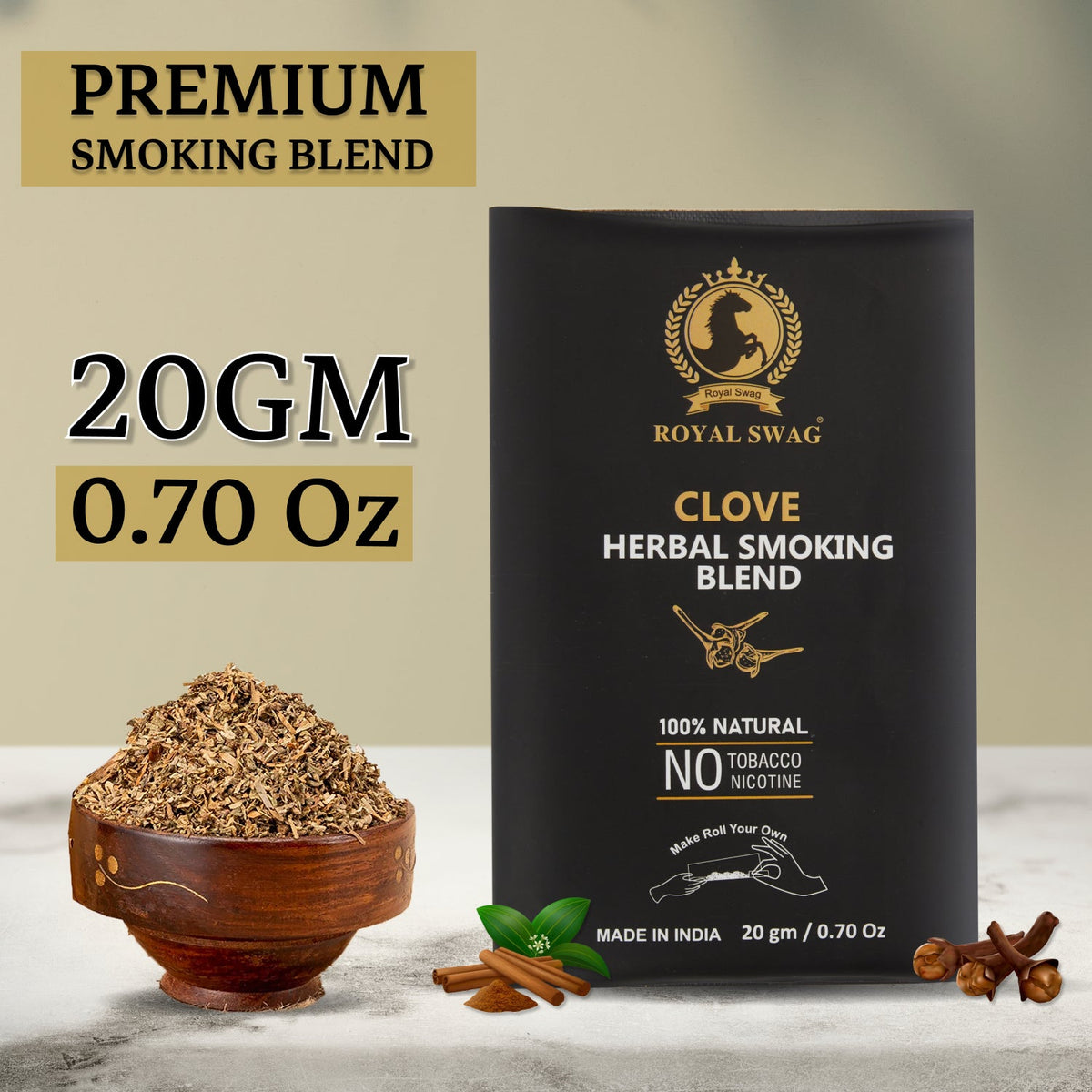100% Tobacco & Nicotine Free Smoking Mixture Blend (20 gram) Clove Flavour theroyalswag