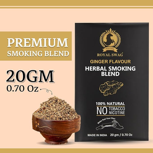 100% Tobacco Free & Nicotine Free Ayurvedic Herbal Smoking Mixture Blend 20 gram - Ginger Flavor | Perfect for RYO Make Your Own Roll theroyalswag