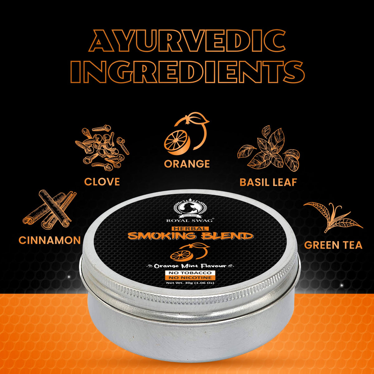 Ayurvedic Herbal Mixture Smoking Blend ORANGE MINT FLAVOUR (30 g/1.0 oz Container) theroyalswag