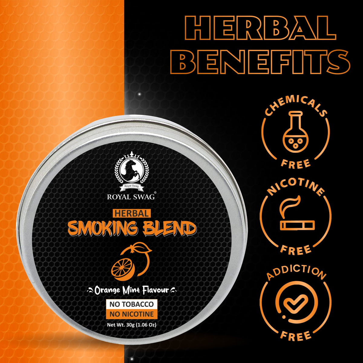 Ayurvedic Herbal Mixture Smoking Blend ORANGE MINT FLAVOUR (30 g/1.0 oz Container) theroyalswag