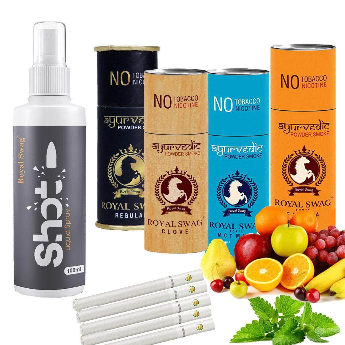 Royal Swag Flavored Herbal Cigarette Combo Pack (Frutta, Clove, Mint,Regular - Each 5 Stick, Shot-1) theroyalswag